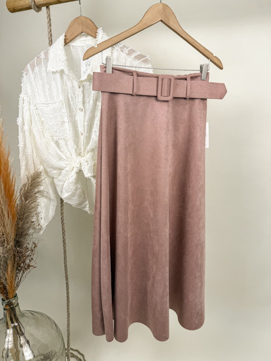 Φούστα midi suede ζωνάκι