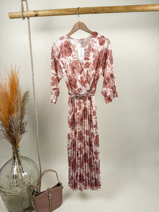 Φόρεμα maxi πλισέ floral ζωνάκι