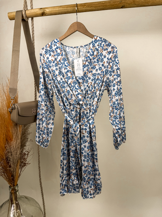 Φόρεμα mini σατέν floral βολάν τελείωμα