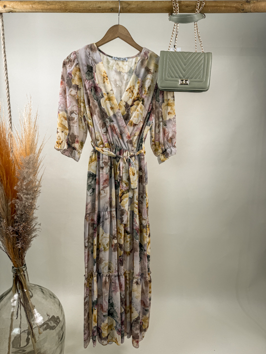 Φόρεμα maxi floral βολάν ζώνη πλάι