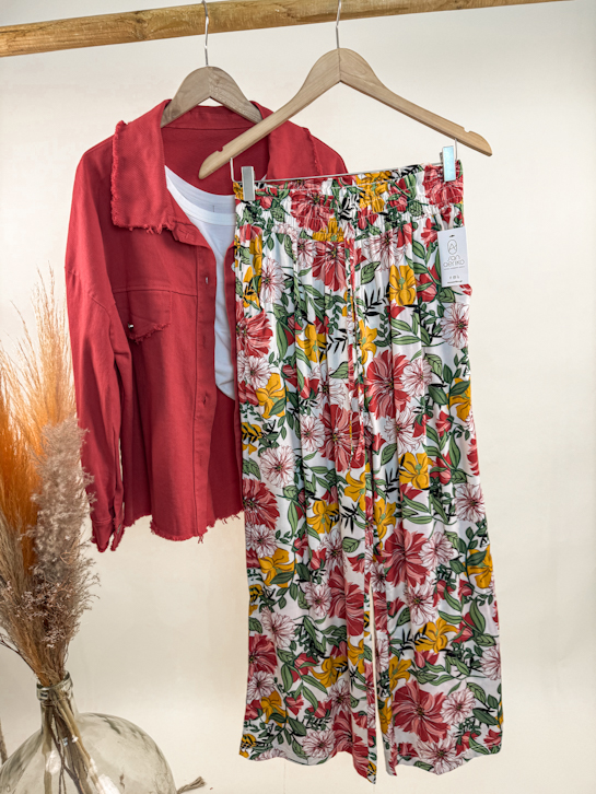 Παντελόνα floral σφηκοφωλιά μέση