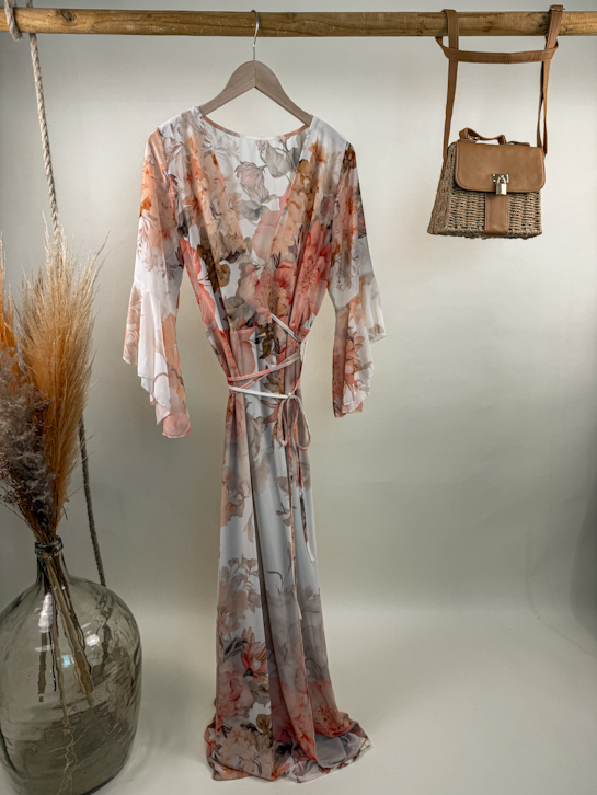 Φόρεμα maxi floral βολάν καμπάνα μανίκι