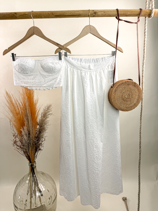 Σετ crop top φούστα broderie anglais
