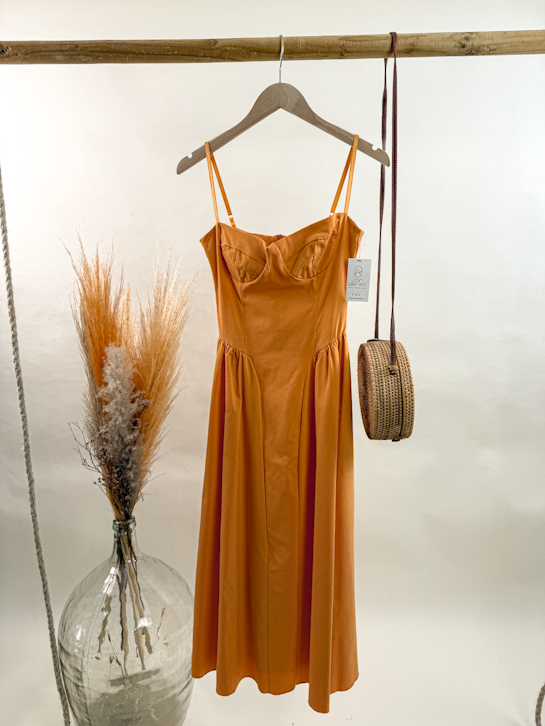 Φόρεμα midi corset λεπτό τιραντάκι