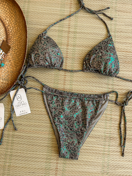 Μαγιό bikini τριγωνάκι μεταλλιζέ animal print
