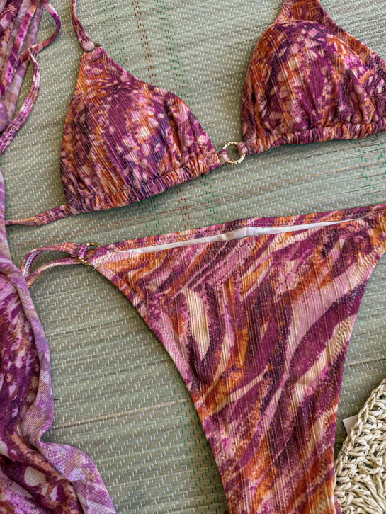 Μαγιό bikini τριγωνάκι εμπριμέ κρίκος χρυσοκλωστή
